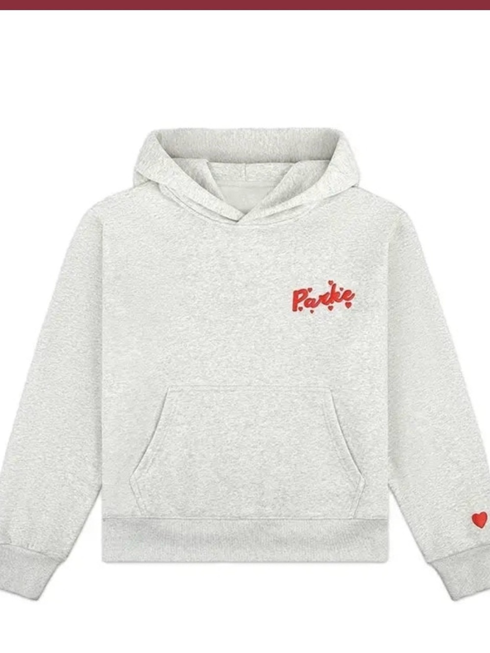 Parke Light Gray Hoodie with Red Logo and Heart Accent